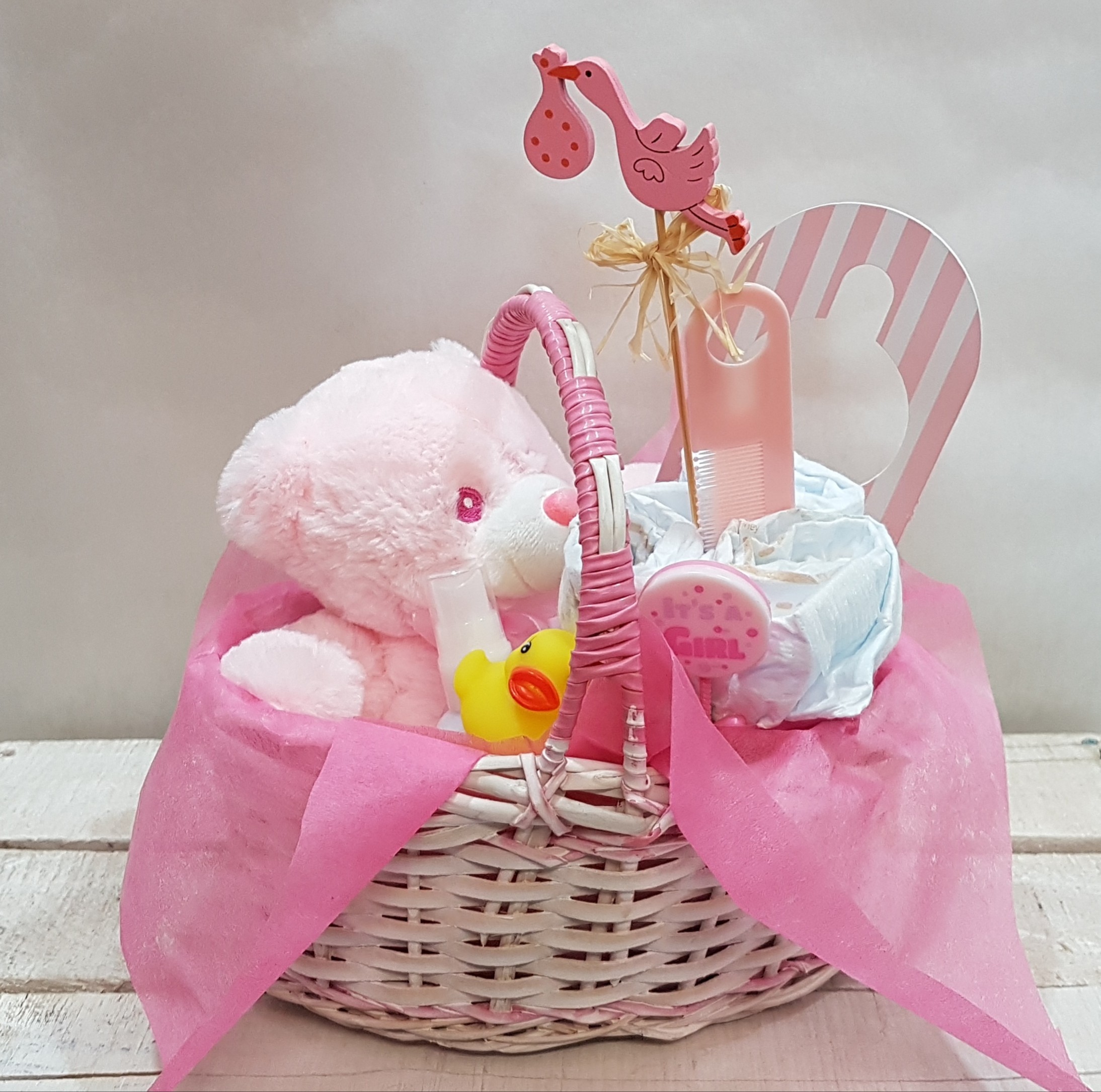Violonchelo bolsa y etiqueta de regalo rosa Rosa Shred Bebé Rosa DIY cesta de regalo Kit  lazo rosa  de niña cartón bandeja Medium – 30 x 20 x 6 cm de alto 